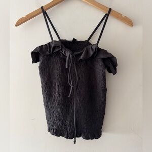 American Eagle Women's Dark Grey‎ Ruffle Smocked Tank Top Size Small